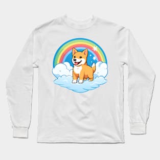 Cute Carolina Dog Rainbow Cloud Kawaii Dog Happy Puppy Long Sleeve T-Shirt